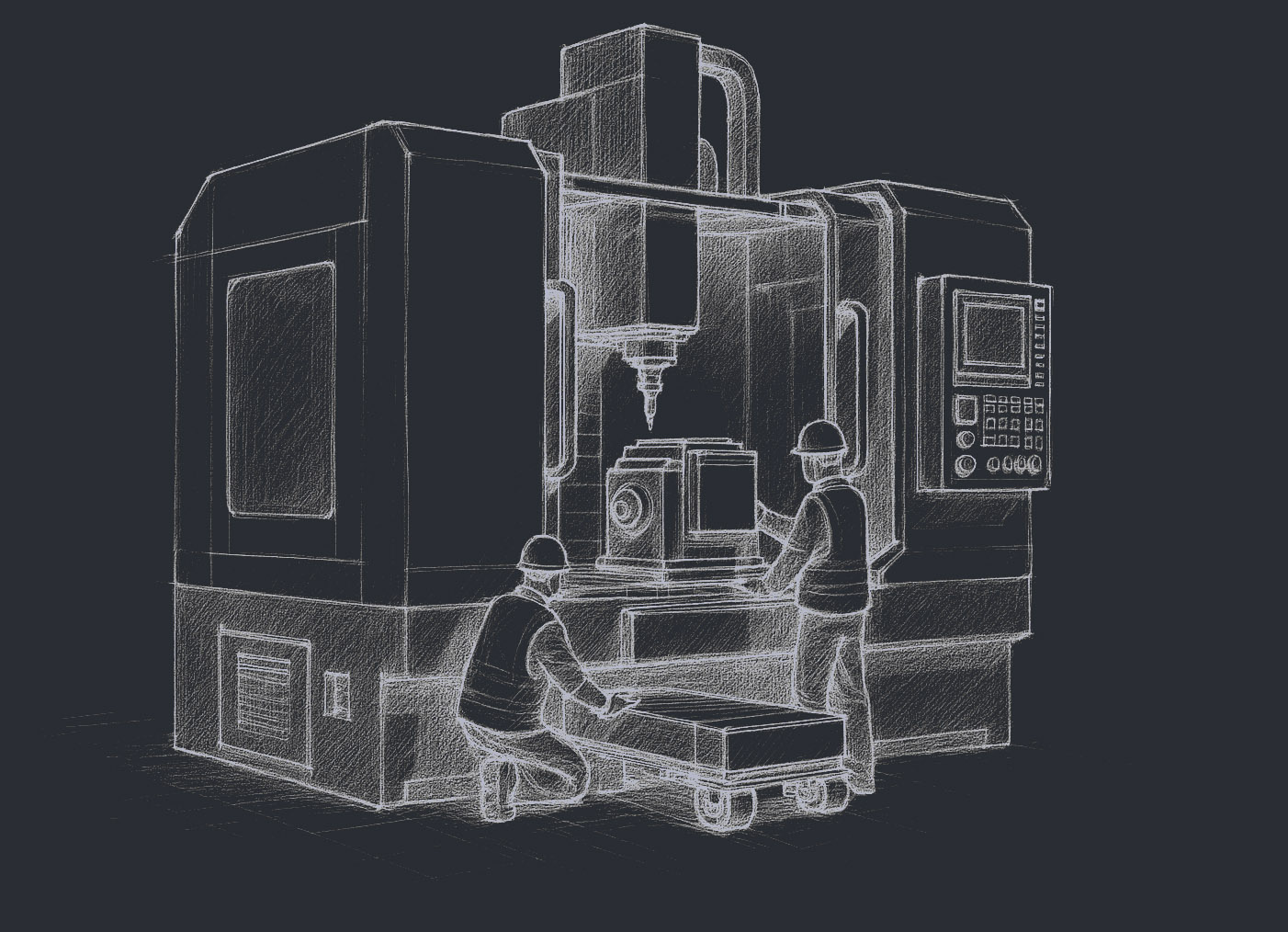 Bleistiftzeichnung eines Maschinentransports